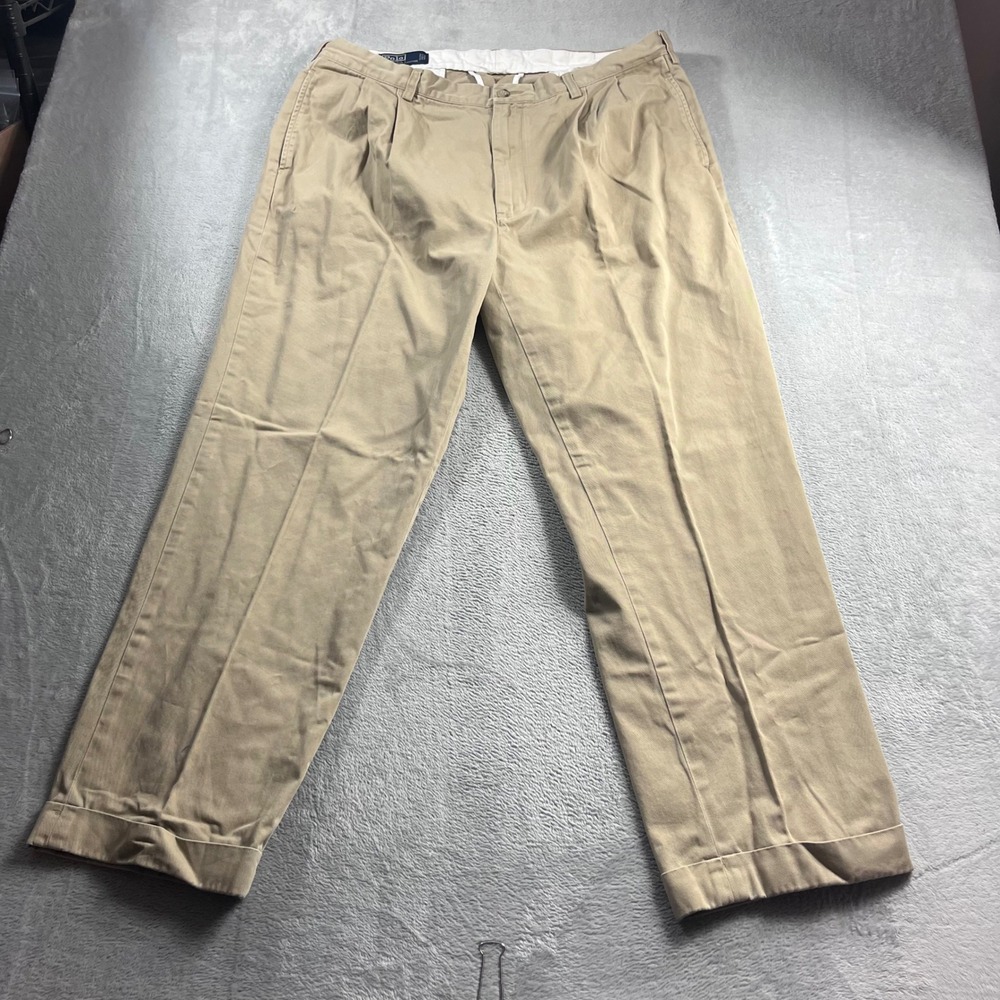 Polo Ralph Lauren Hammond Pant Mens 38x30 Khaki Tan Pleated Cuffed Chino Pants